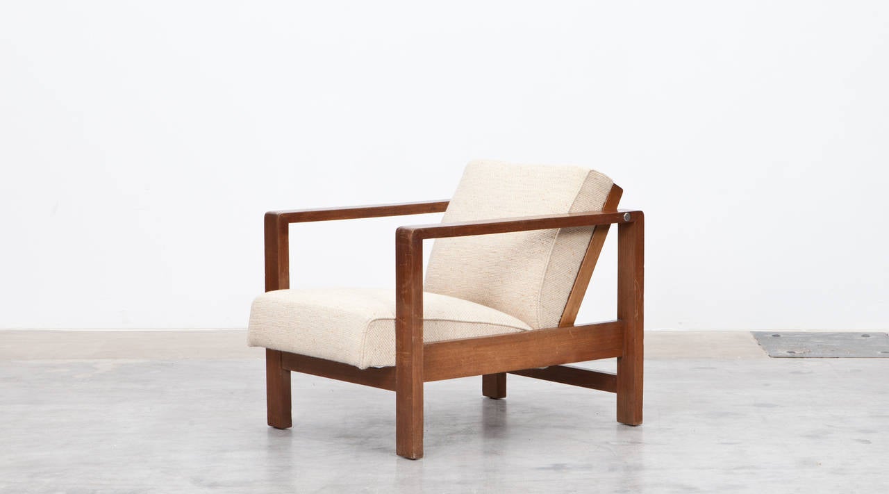 Bauhaus 1920s brown oak, white upholstery Lounge Chairs by Erich Dieckmann For Sale