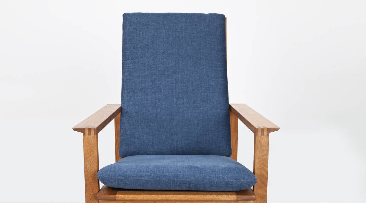 1950s Blue Cushions, Oak Frame Lounge Chair with Ottoman by Børge Mogensen  1