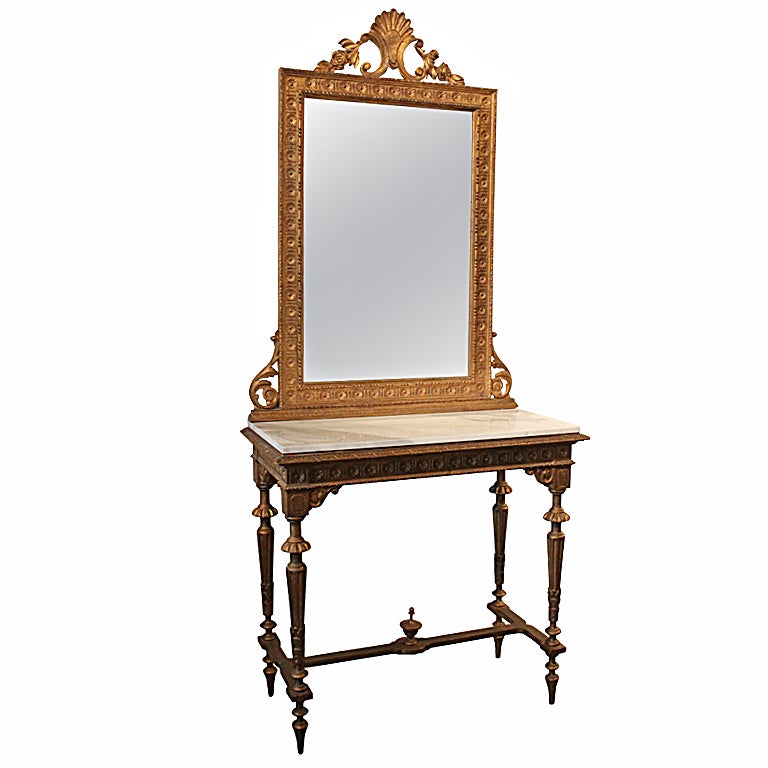 19th Century Italian Carved and Gilt Console and Mirror For Sale