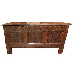 Oak Coffer with Carved Floral Panels, Circa 1690