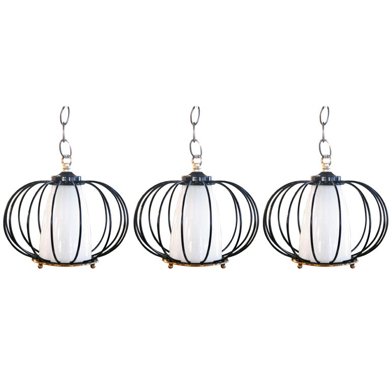 Set of Three Thurston Style Pendant Lamps For Sale