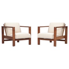 1920s brown oak, white upholstery Lounge Chairs by Erich Dieckmann