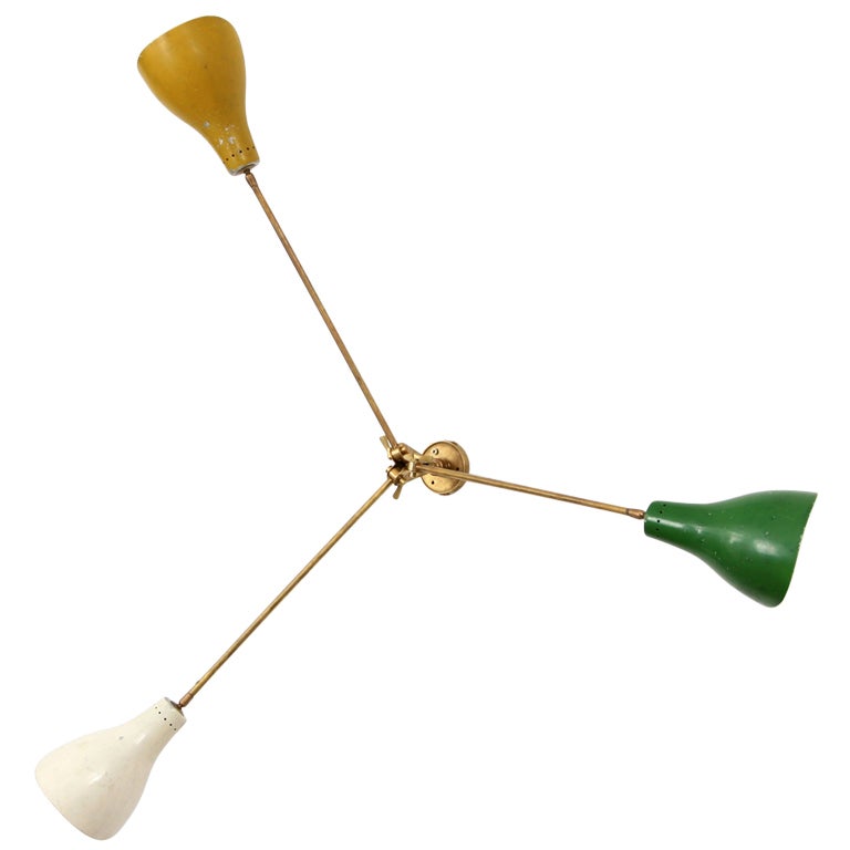1950s three-colored shade Stilnovo Wall or Ceiling Lamp For Sale