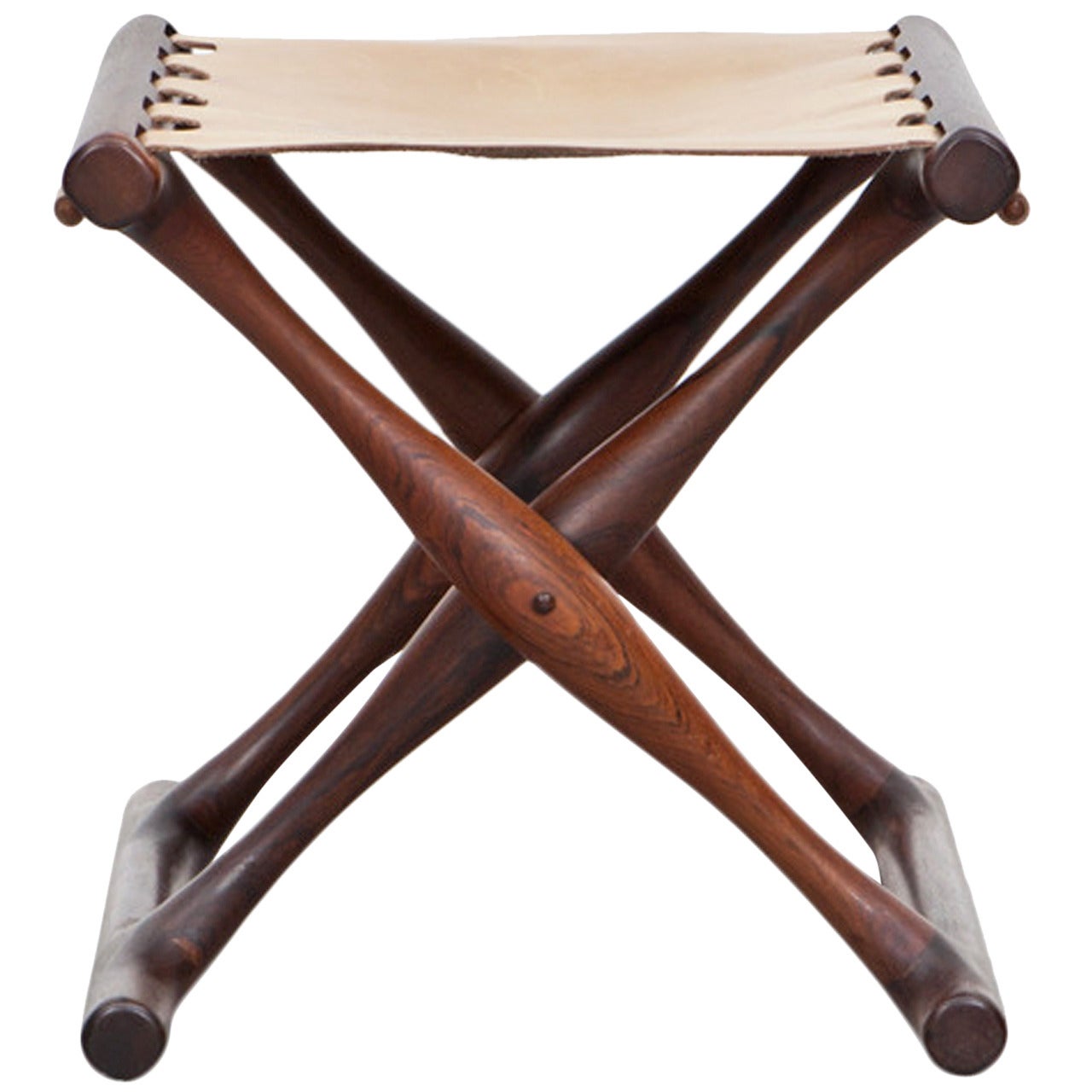 1940s Wooden, Leather Seat Stool by Poul Hundevad