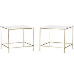 Pair of Brass and Vitrolite Side Tables after Harvey Probber 3