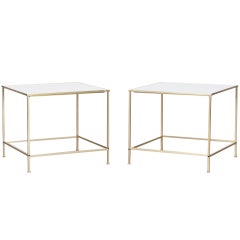 Pair of Brass and Vitrolite Side Tables by Harvey Probber