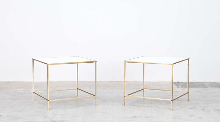 Pair of Brass and Vitrolite Side Tables by Harvey Probber