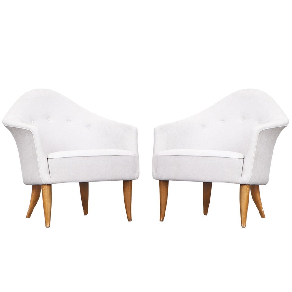 1960s white upholstery Armchairs by Kerstin Holmquist, New Upholstery
