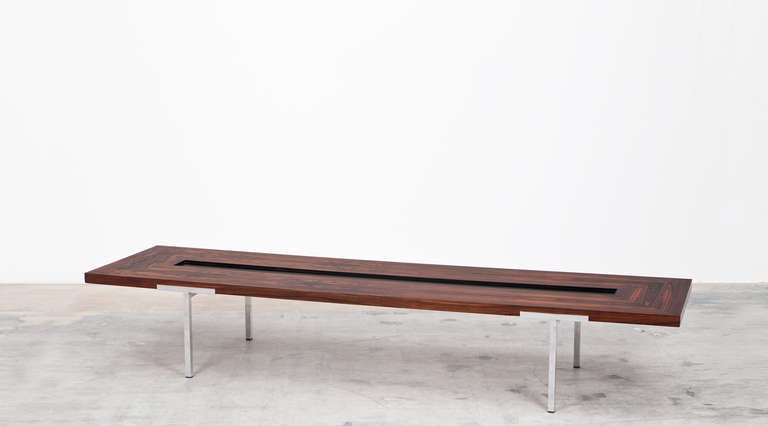 Sofa Table with Rosewood top and wood inlay designed by Antoine Philippon and Jaquelin Lecoq. Produced by Laauser.