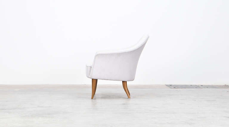 Mid-20th Century 1960s white upholstery Armchairs by Kerstin Holmquist, New Upholstery