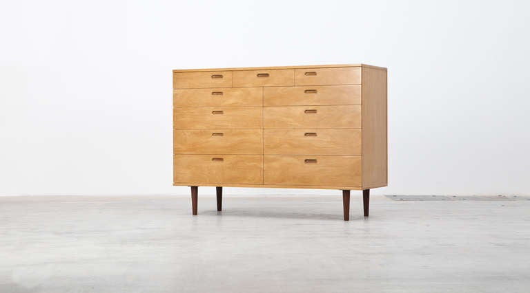 Nice Edward Wormley Chest of 11 Drawers in bleached mahogany veneer. Fabricated by Dunbar.
