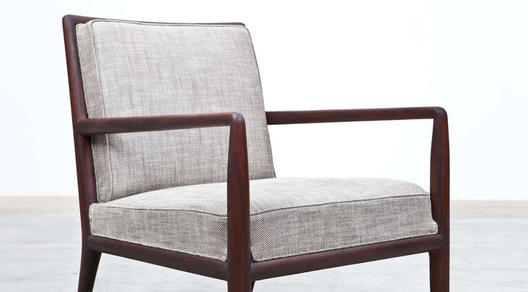 1950s Grey Upholstery, Walnut Frame Lounge Chairs with Ottoman by Widdicomb 2