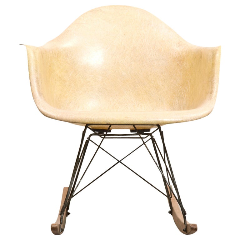 1948 Parchment Color Fiberglass Shell RAR Rocking Chair by Charles & Ray Eames  For Sale