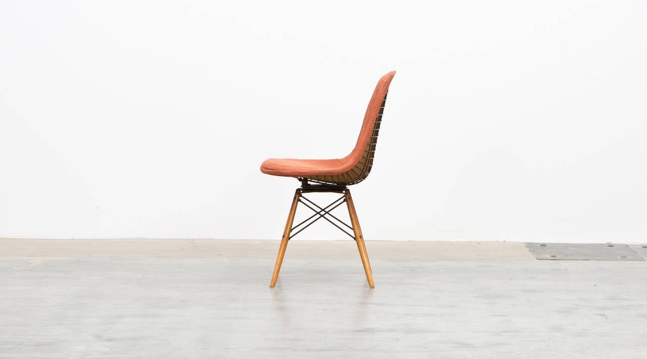 Mid-Century Modern 1950's orange fabric Swivel Side Chair by Charles & Ray Eames For Sale