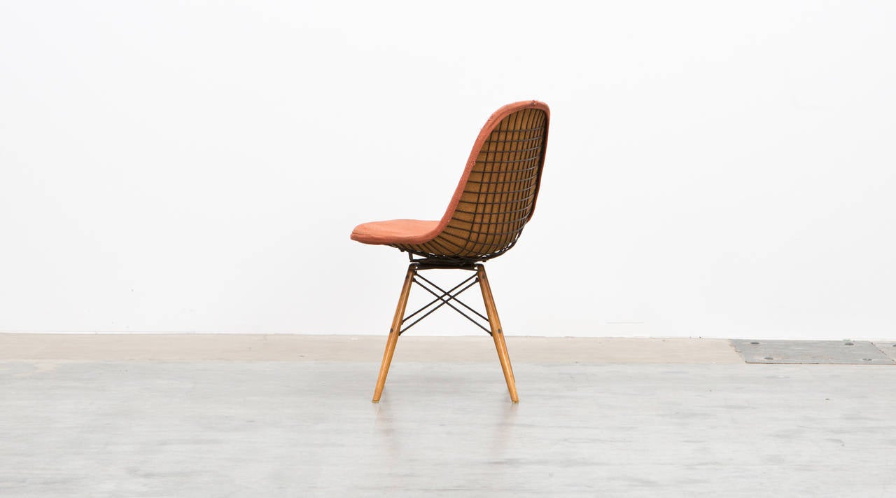 American 1950's orange fabric Swivel Side Chair by Charles & Ray Eames For Sale