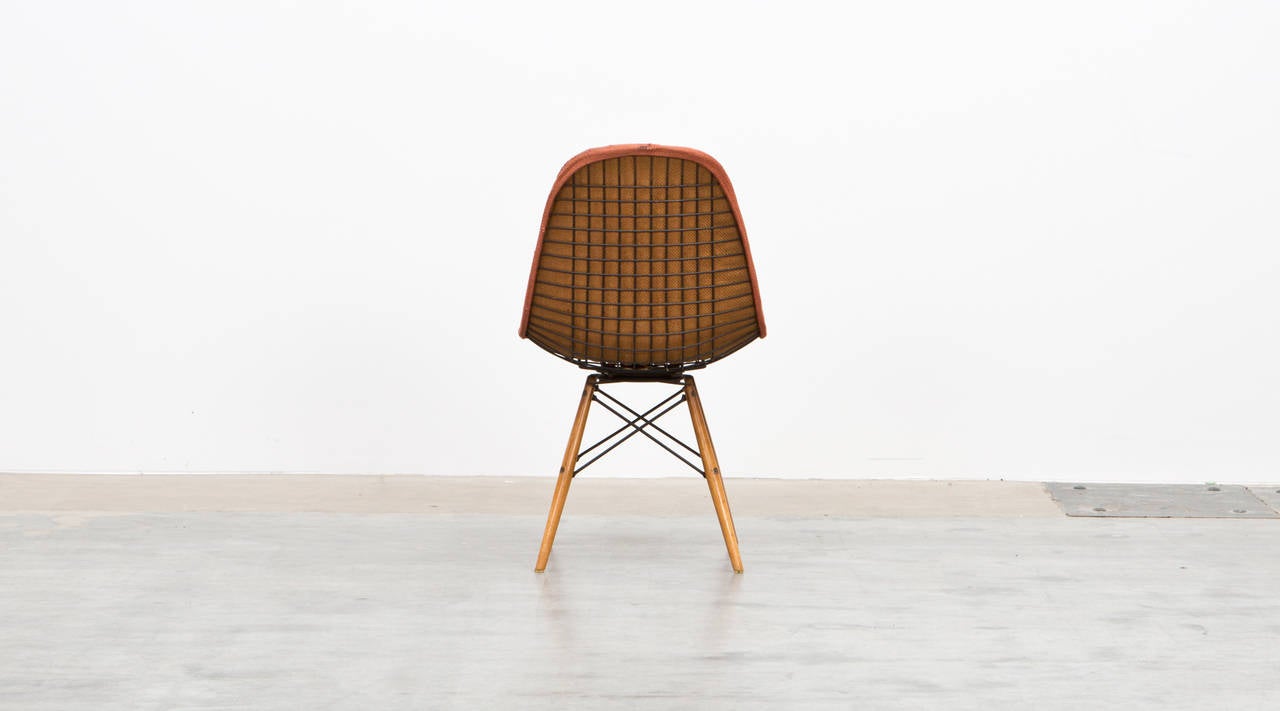 Mid-20th Century 1950's orange fabric Swivel Side Chair by Charles & Ray Eames For Sale