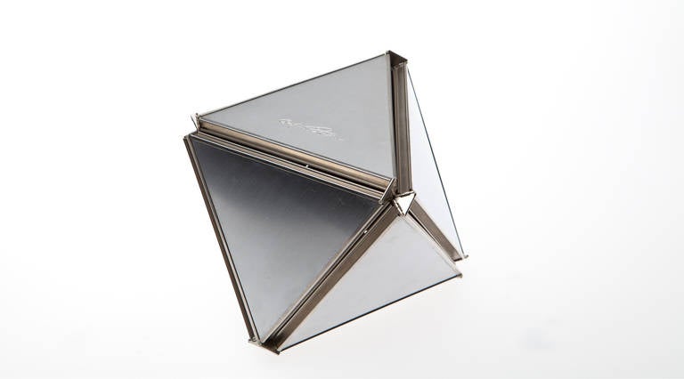 Signed Buckminster Fuller aluminum sculpture. Kinetic sculpture that compresses and expands. Signed to one panel on side. Buckminster Fuller (1895-1983) was an American architect and engineer remembered as the ‘Wizard of the Dome’ for his invention