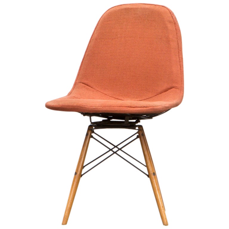 1950's orange fabric Swivel Side Chair by Charles & Ray Eames For Sale
