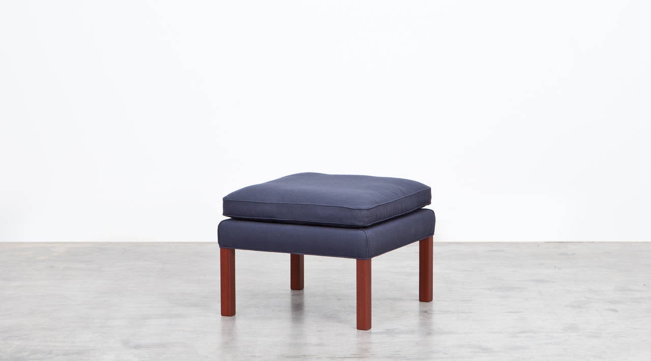 Mid-Century Modern 1960s Blue Cushions, Wooden Frame Set of Ottomans by Børge Mogensen