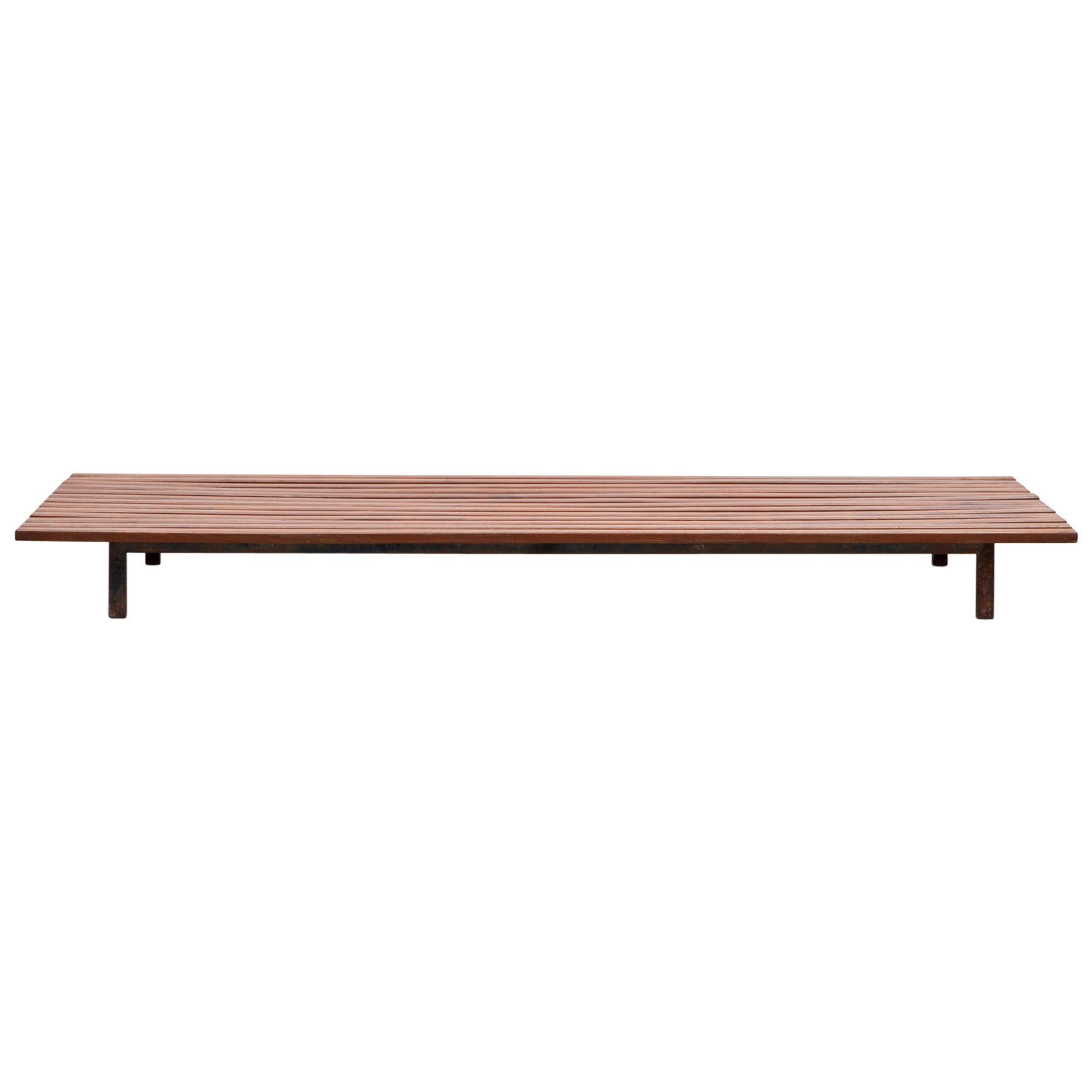 1950s Black Metal, Teak Bench by Charlotte Perriand For Sale