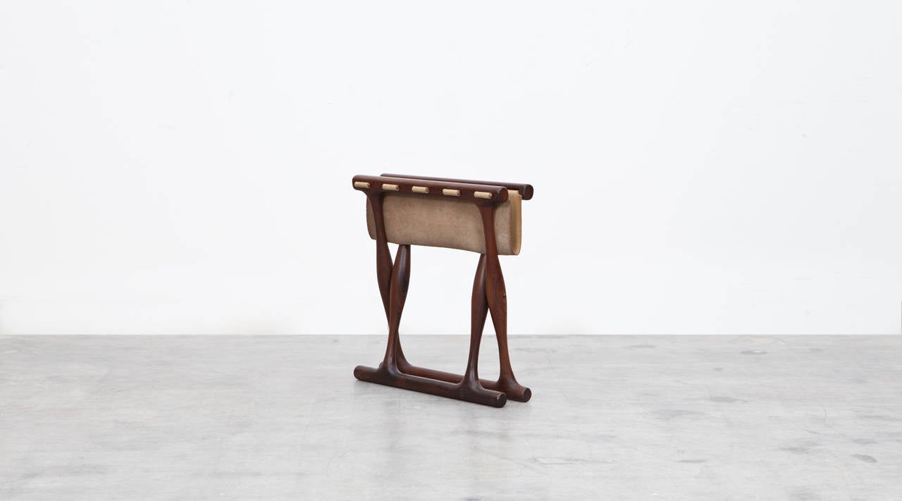 Mid-Century Modern 1940s Wooden, Leather Seat Stool by Poul Hundevad