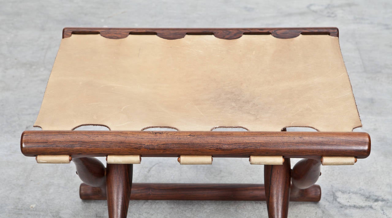 1940s Wooden, Leather Seat Stool by Poul Hundevad 1