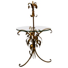 Italian Gilt Floral Floor Lamp with Glass Table