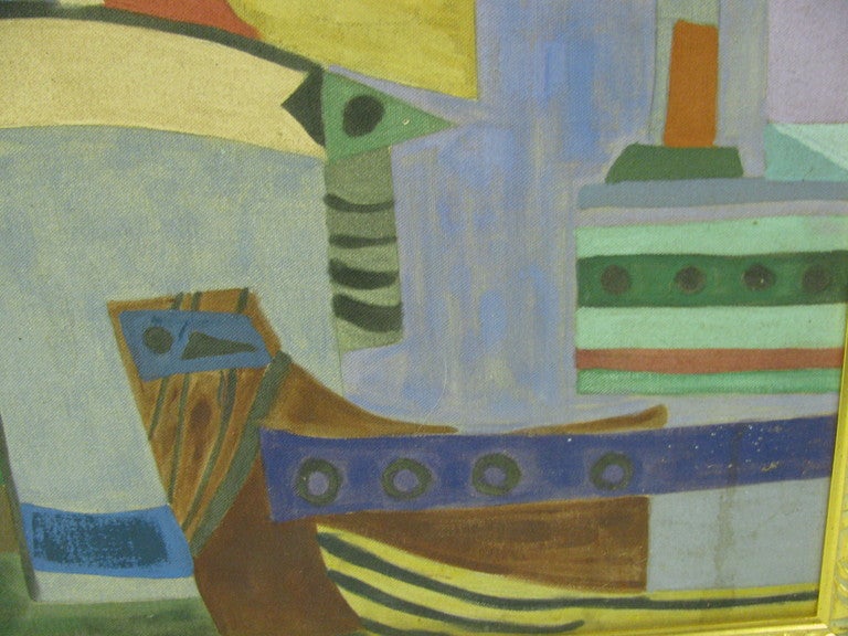 American Cubist Forms of Boats in the Harbour Oil on Canvas