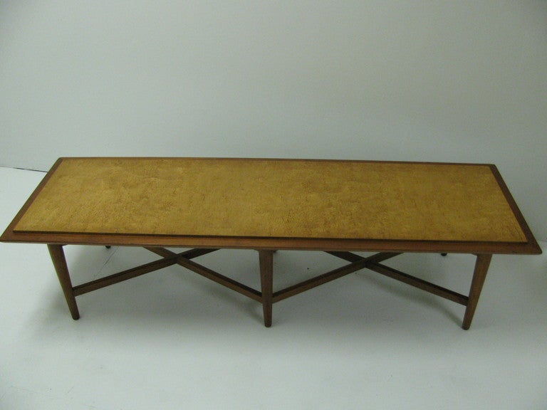 Mid-20th Century Early Milo Baughman Mid Century Modern Cherrywood & Burled Maple Cocktail Table For Sale