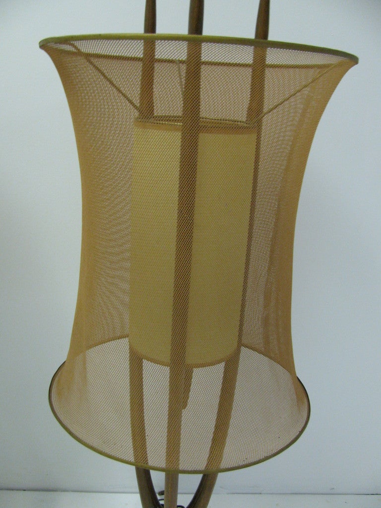 Pair Tall Danish Modern Table Lamps with Copper Mesh Shades 4