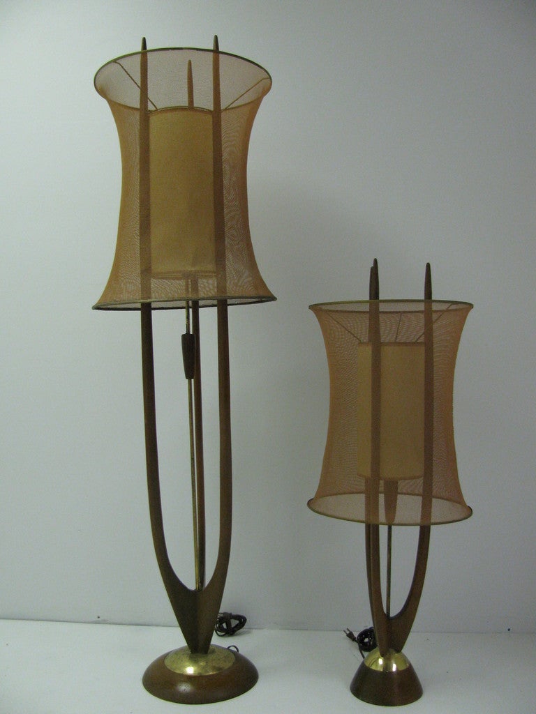 Pair Tall Danish Modern Table Lamps with Copper Mesh Shades In Good Condition In Port Jervis, NY