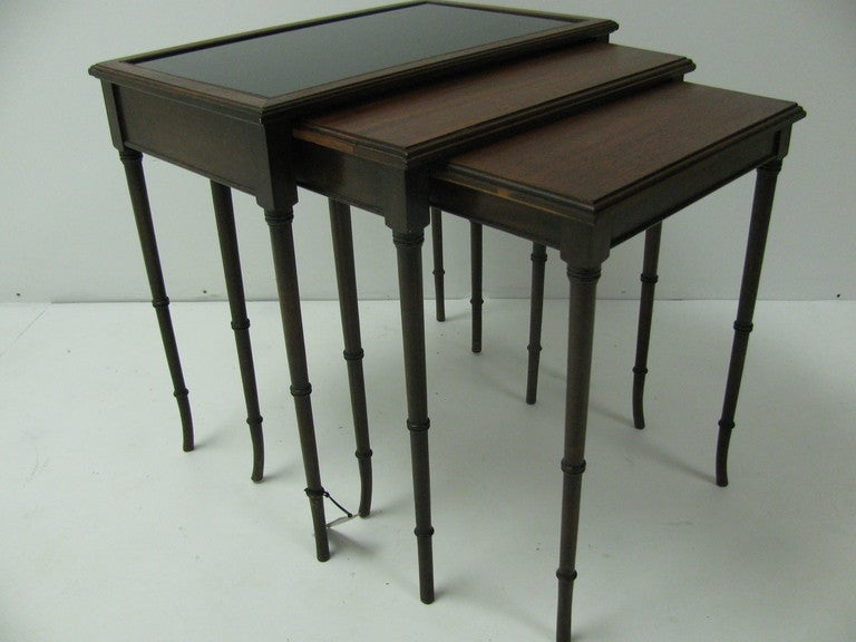 Neoclassical Mid Century Mahogany French C1948 Faux Bamboo Nesting Tables