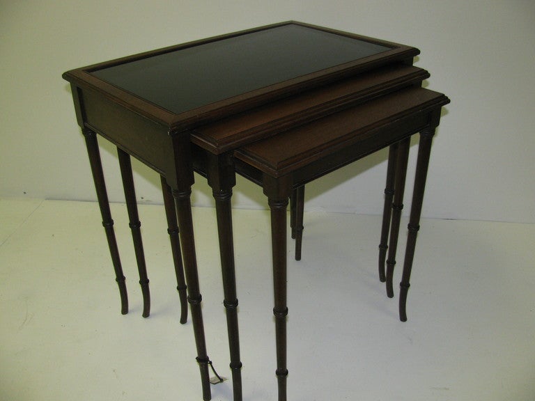 Mid Century Mahogany French C1948 Faux Bamboo Nesting Tables 3