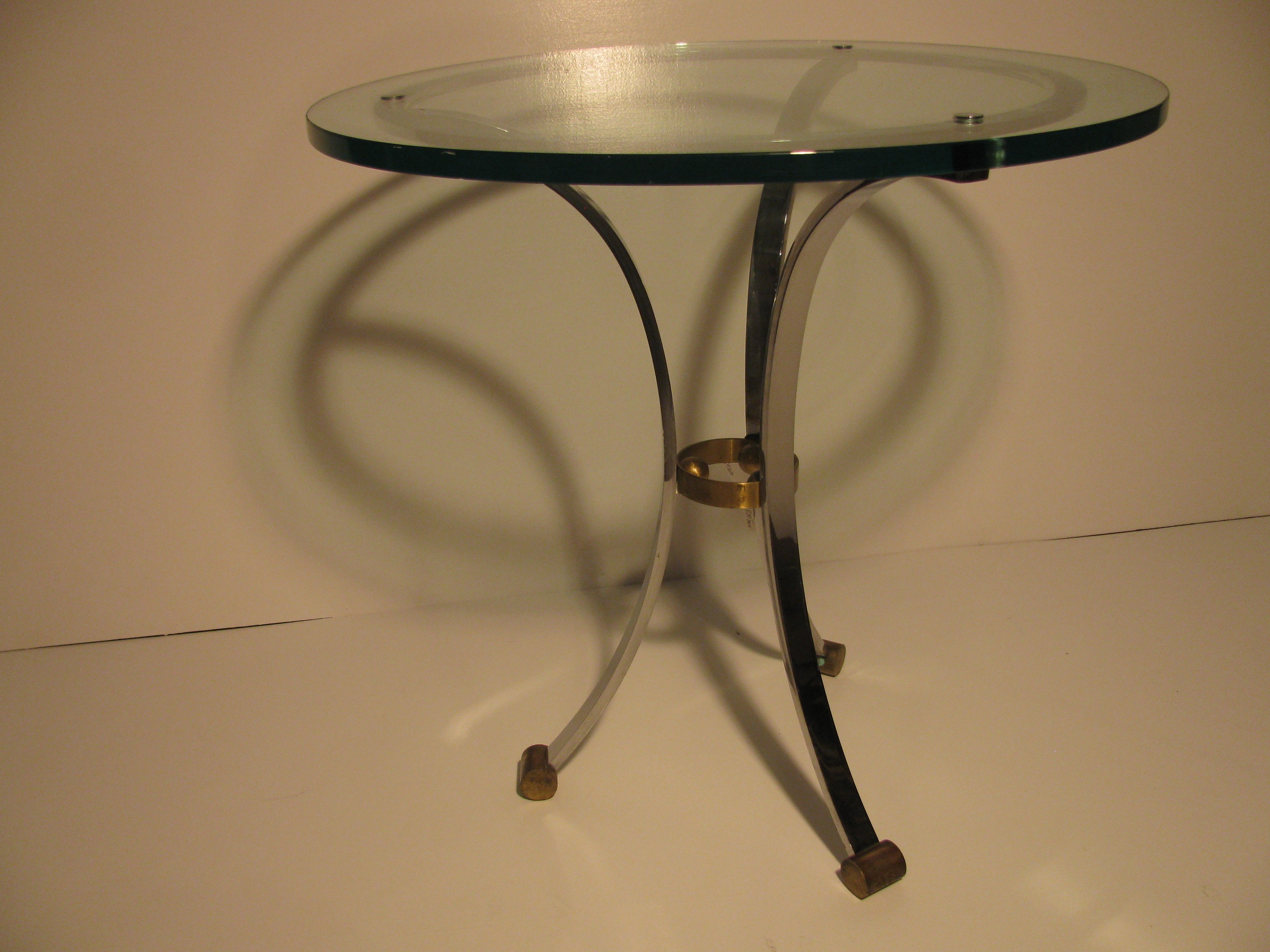 Pair of Maison Jansen Glass with Nickel Side Tables
