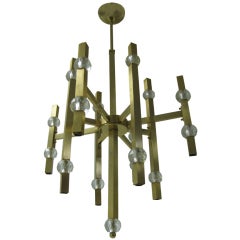 Gaetano Sciolari Satin Brass and Crystal Chandelier 10