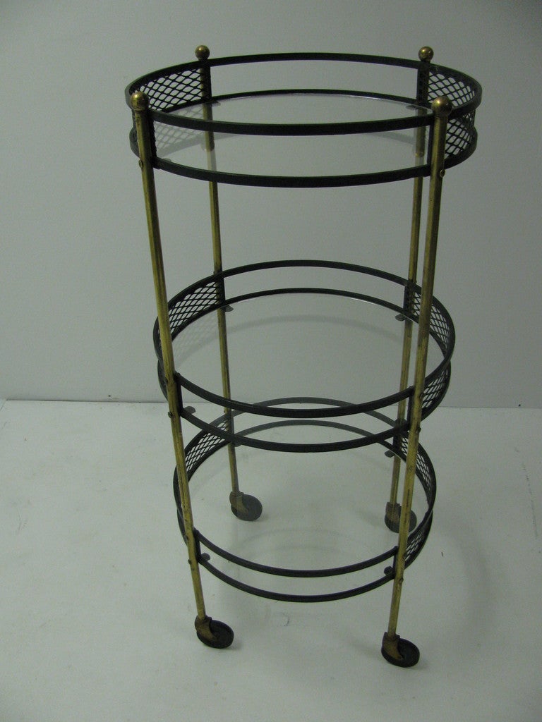 Mid-Century Modern Mid Century Iron and Brass Rolling Bar / Serving Cart  Arthur Umanoff
