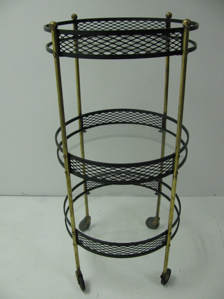 Mid Century Iron and Brass Rolling Bar / Serving Cart  Arthur Umanoff 1