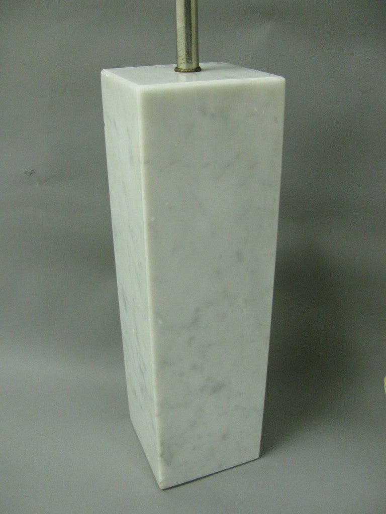 Carrara Marble Pair of Mid Century Modern Architectural Square Marble Column Table Lamps Style For Sale