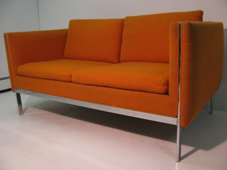 Mid Century Cubed Two Seat Sofa Attributed To Milo Baughman