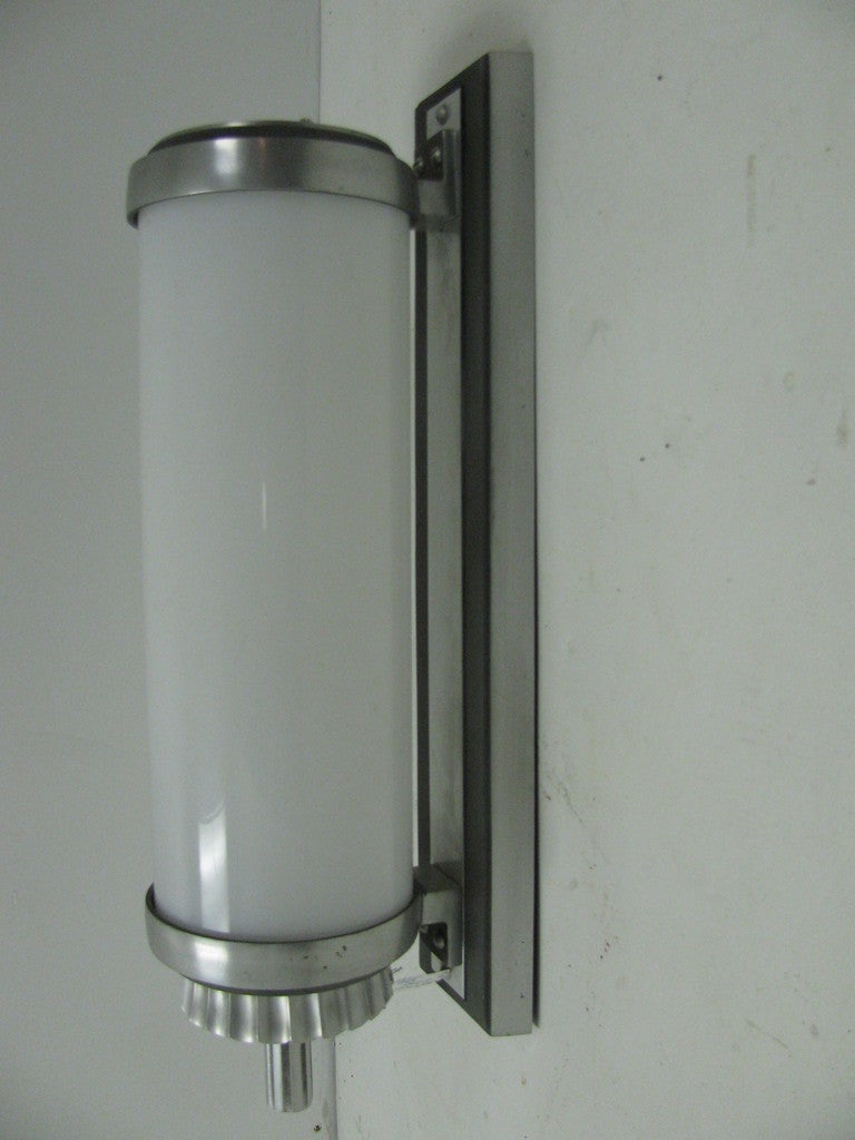 Beautiful, Large Art Deco Sconce From A Old Bank Or Theater Lobby.  Castings In Aluminum, Opaque Shade With New Wiring.