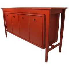 Exceptional Mid Century Chinese Red Lacquered Credenza