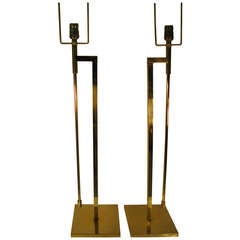 Pair Of Tall Mid Century Architectural Brass Table - Floor Lamps By Laurel