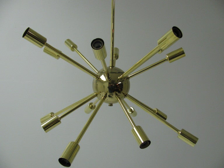 Brass Pair Vintage Mid Century Modern Sputnik Chandeliers 1955