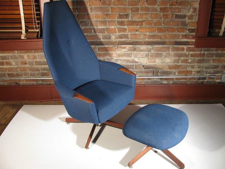 Upholstery Mid-Century Modern Adrian Pearsall Highback Lounge Chair with Ottoman