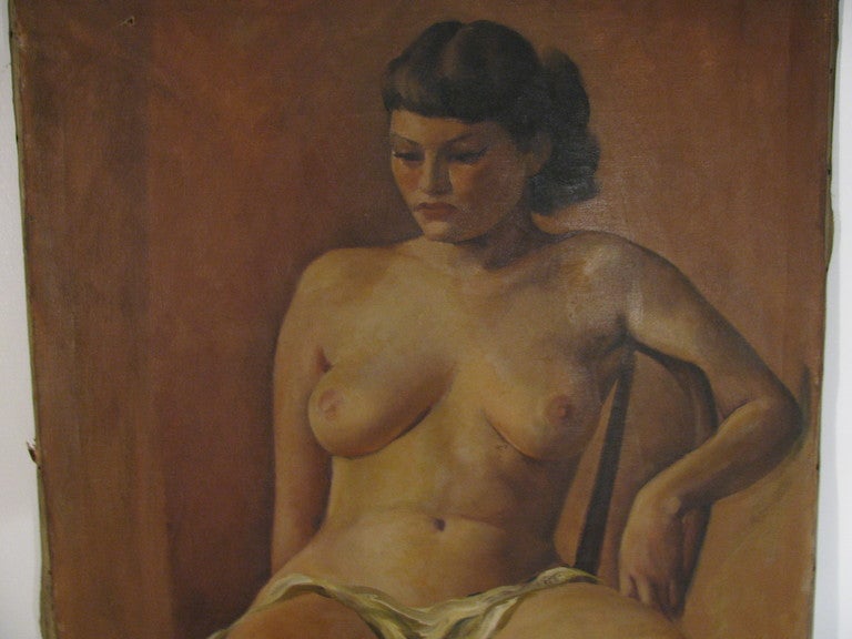 Fabulous painting of a seated nude by American artist Jane White. Paintings were created in the fifties, and were once owned by the estate of Eva Gabor. There is no provenance. First of three paintings available by J. White. Paintings are unframed.