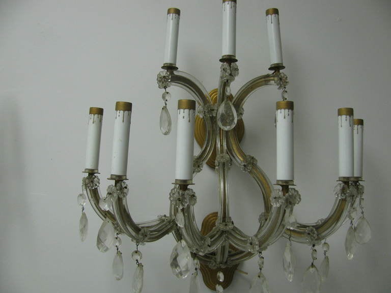 Pair of Large Mid-Century Venetian Glass Nine-Arm Two-Tier Sconces For Sale 2