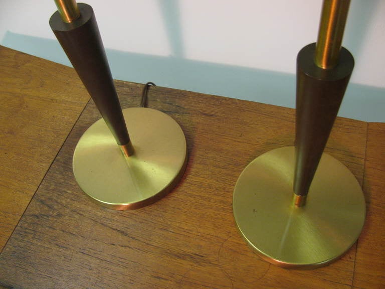 Brass Pair of Mid Century Tall Rembrandt Table Lamps For Sale