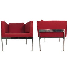 Pair Of Mid Century Cube Chairs In The Style Of Milo Baughman Pair Of Mid Century Cube Chairs In The Style Of Milo Baughman