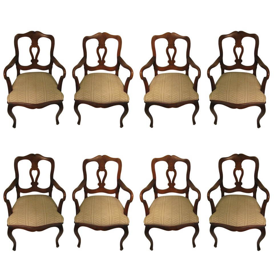 Set Of Eight French Provincial Dining Arm Chairs By Cassard Romano