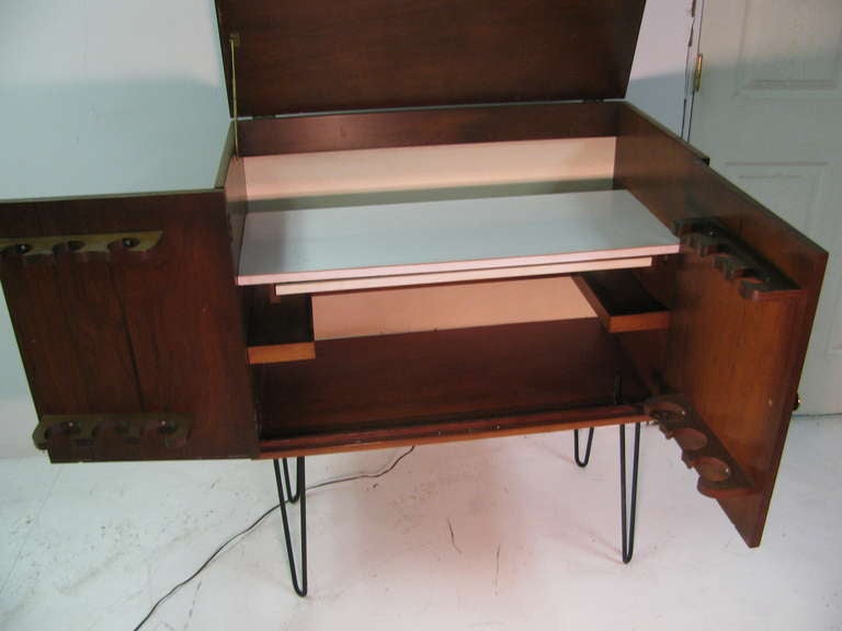 Mid-Century Modern Mid Century Modern Walnut Bar Cabinet With Hairpin Legs